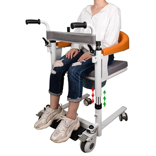 Fauteuil de transfert manuel avec toilettes intégrées - Fauteuil roulant de mobilité réglable 4 en 1 pour personnes handicapées et personnes âgées, siège pivotant à 180°, roues silencieuses à 360°