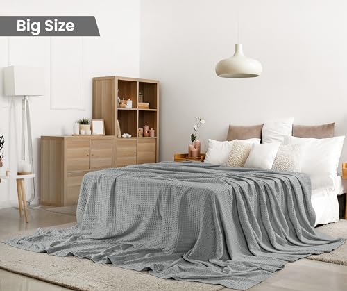 Image of Utopia Bedding 100% Cotton Waffle Weave Blanket Big Size for Bed - Lightweight, Breathable Summer Blankets Soft and Cozy, Gifts for Women Home Room Decor (Cool Grey, 120x120 Inch)