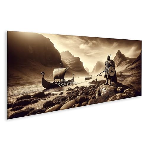 islandburner Tableau sur toile SepIn a Viking : guerrier et bateau dans une élégance intemporelle