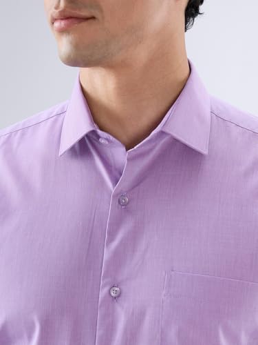 Image of Raymond Men Regular Fit Fil-A-Fil Pattern Pure Cotton Semi Cutaway Collar Full Sleeve Formal Shirt Violet