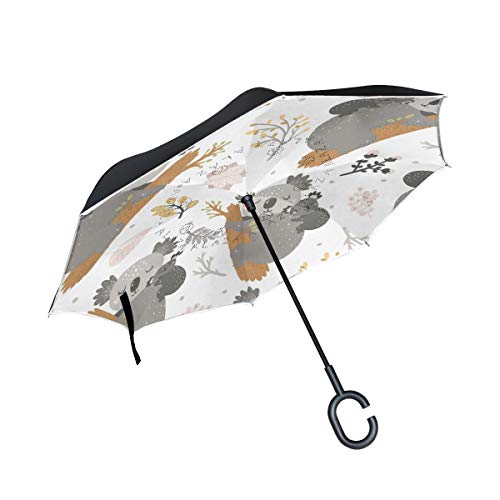 Orediy doppellagiger umgekehrter Regenschirm Koala Mom Baby umgekehrt Regenschirm groß Anti-UV Winddicht Regen Sonne Reise Regenschirm Cover