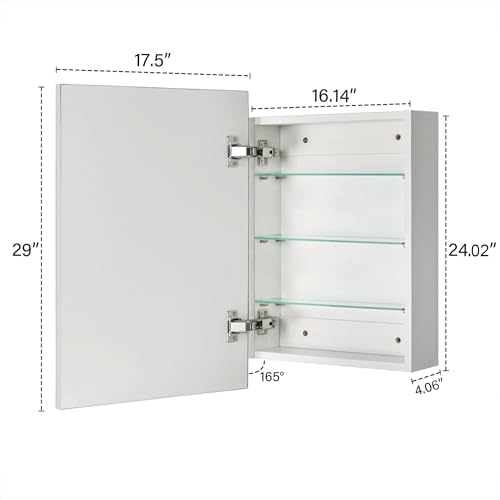 Image of TEHOME 17.5'' x 29'' Polished Nickel Recessed and Surface Mount Bathroom Medicine Cabinet with Mirror Square Cornered Metal Framed Rounded Rectangle Medicine Cabinet Mirror