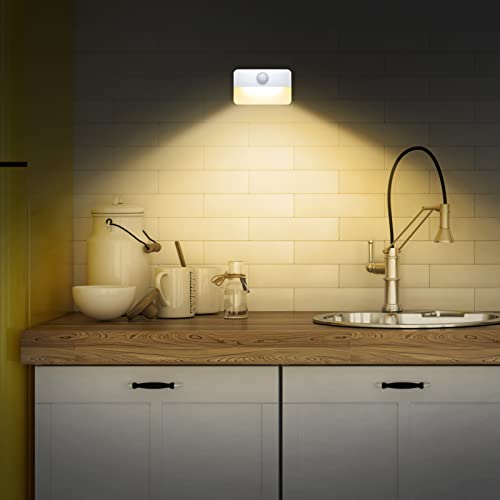 Image of AMIR 4 Pack Mini Motion Sensor Stair Light for Indoor, Battery-Powered LED Night Light, 40 Lumen 3000K, Cordless Closet Lights, Safe Lights for Stairs, Hallway, Bathroom, Kitchen, Cabinet