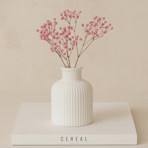 Image of Mini Concrete Stripe Vase (9 cm) | Tiny Decorative Flower Vase for Table, Shelf & Side Table | White Ribbed Miniature Vase for Home Decor & Styling (Stripe)