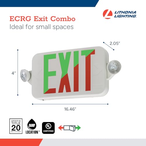 Lithonia Lighting Basics LED Exit Sign/Emergency Light Combo, Red/Green Switchable Exit Sign and Emergency Lights for Business, 2-Head Fixture, Round Lamp Heads, White (ECRG RD M6) - Thumbnail 4