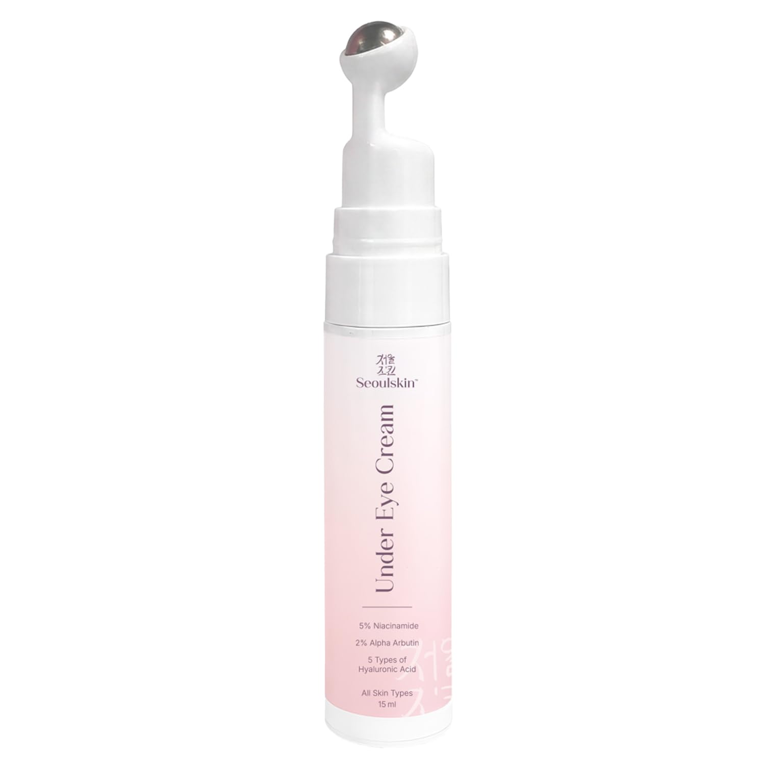 Seoulskin Under Eye Cream for Dark Circles, Fine Lines & Puffiness | For Men & Women | With 10% Niacinamide, 2% Alpha Arbutin | With Built-in Cooling Massage Roll-On Applicator | 15 ml