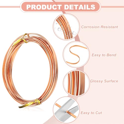 Image of uxcell 18 Gauge Flat Aluminum Wire, 16.40 ft 3mm Wide Aluminum Crafts Wire for Flower Bonsai Crafts Carving DIY Bezel Sculpting Gem Metal Wrap, Copper