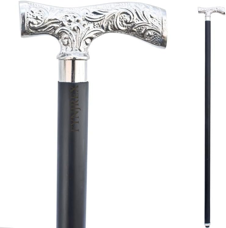 Miniatura 2 de FYNJREX Bastón antiguo vintage de madera bastón de latón plateado mango perilla regalo