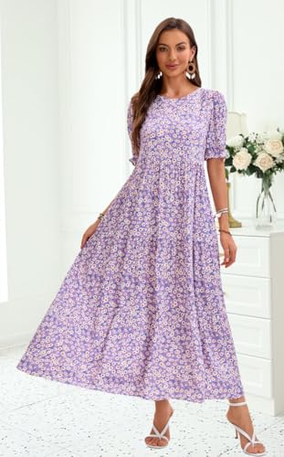 Image of Women's Maxi Dress Casual Loose Fit Tiered A-Line Flowy Summer Dress with Pockets