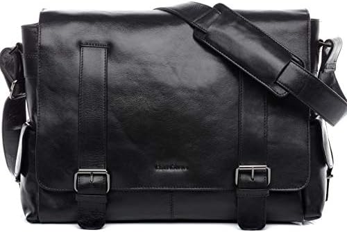 FEYNSINN real leather messenger bag ASHTON XL laptop shoulder bag business work 15 inch laptop cross-body bag college 15.6" men´s bag black