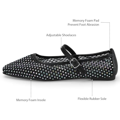 mazeskin Womens Mesh Memory Foam Ballet Flats Square Toe Shoes Ladies Comfortable Buckle Strap Ballerina Shoes with Rhinestone3