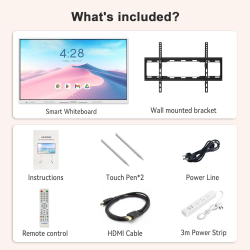 Image of Interactive Smart Board for Classroom, 75 inch 8+128 GB Electronic Digital Whiteboard Built-in Google EDLA-Certified Android 14 OS - 4K Touchscreen Smartboard for Home Office School Studio Display