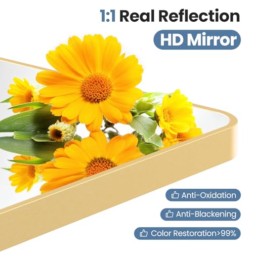 Image of NEWBULIG 24X36 Inch Bathroom Mirror, Rectangle Wall Mirror with Rounded Corners, Gold Vanity Mirrors for Bathroom Sink with Metal Frame for Bedroom, Entryway, Hangs Horizontally or Vertically