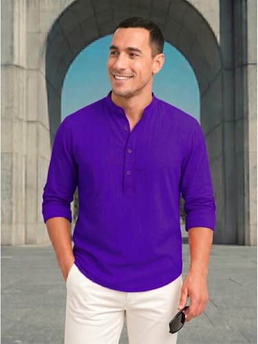 Image of DEELMO Men's Cotton Blend Solid Regular Fit Full Sleeve Short Kurta | Men's Trendy Short Kurta