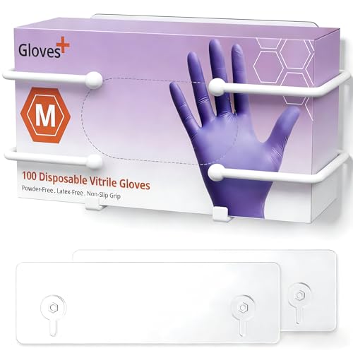 Josmimic Wall Mounted Glove Box Holder Self Adhesive Metal Glove Dispenser for Disposable Latex & Nitrile Gloves Tissue & Wipes Storage No Drill White