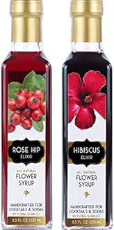 Floral Elixir Co. - All Natural Syrups for Cocktails & Sodas (2 x 8.5 oz) (Rose Hip & Hibiscus)