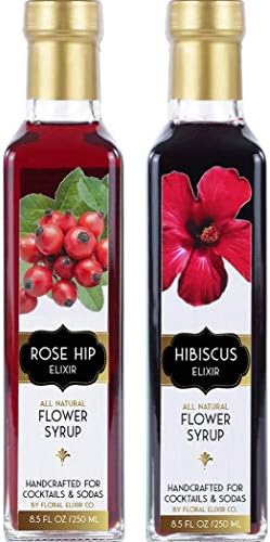 Floral Elixir Co. - All Natural Syrups for Cocktails & Sodas (2 x 8.5 oz) (Rose Hip & Hibiscus)