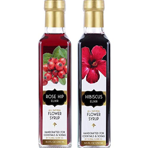 Floral Elixir Co. - All Natural Syrups for Cocktails & Sodas (2 x 8.5 oz) (Rose Hip & Hibiscus)