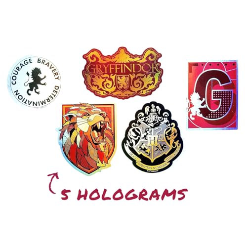 Conquest Journals Harry Potter Gryffindor Hogwarts House Sticker Set, 5 Hologram Stickers, Waterproof, UV & Scratch-Resistant, Decals for Laptops, Water Bottles & More, Officially Licensed (60-Count)