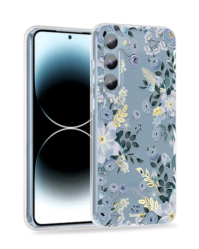 Coque Samsung S23 transparente anti-jaunissement motif némophile bleu