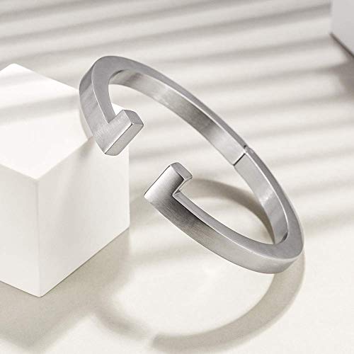 Jinbaoying Black Bracelet Mens Cuff Bangle Bracelet With Stainless Steel And Spring-Clasp Cuff Bangle Bracelet Jewelry Gift For Men (Mens Cuff Bangle (White)) #TOP1