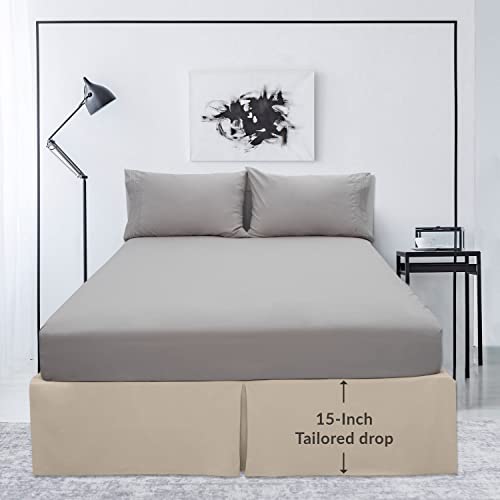 Mellanni Twin Bed Skirt - Bed Frame And Box Spring Cover - 15-Inch Tailored Drop Pleated Dust Ruffle - Hotel Luxury Bedding - Easy Fit, Wrinkle, Fade, Stain Resistant - 1 Bedskirt (Twin, Beige) #TOP2