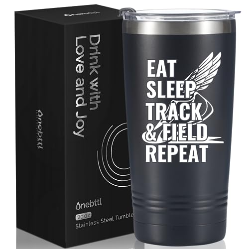Onebttl Track and Field Gifts, Gifts for Track and Field Athletes & Track and Field Lovers, 20oz Stainless Steel Insulated Tumbler with Lid & Straw - Eat Sleep Track and Field Repeat