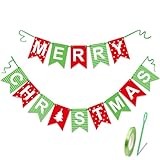 Merry Christmas Banner for Christmas Decorations, Red Green Xmas Hanging Paper for Window Wall Fireplace Tree Decorations