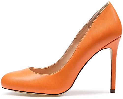 Castamere Escarpins Femme Bout Ronde Talon Aiguille Haute 10 CM PU Orange Escarpin EU 38