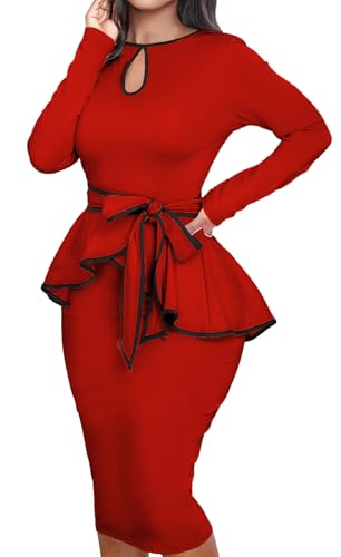 Image of MOJICK Vintage Dress for Women Ruffle Bodycon Keyhole