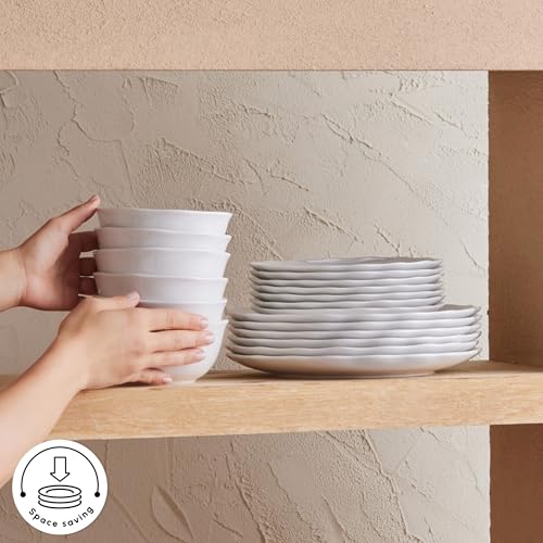 Karaca Rafaela Porcelain Dinnerware Sets - 53-Piece Dinner Set - White Kitchen Plates and Bowls Set - Dining Set for 12 People, Dinner Plates, Pasta Bowls, Salad Bowl, Side Plates Modern Crockery