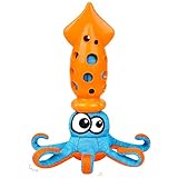 Squid Shaped Squeaky Dog Toys, Interactive tug of war and Teething Dog Toys, Safe TPR Material, Cute pet Toys for Dogs, Slinky Design for Fun Play (Blue)