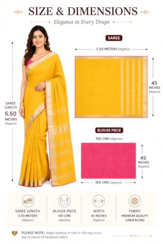 Image of HAIDER ALI AND SONS Grey Cotton Linen Saree for Women | Soft Linen Slub Blend Saree with Running Blouse Piece | Lightweight Handloom Style Saree | Office, Casual, Party & Festival Wear
