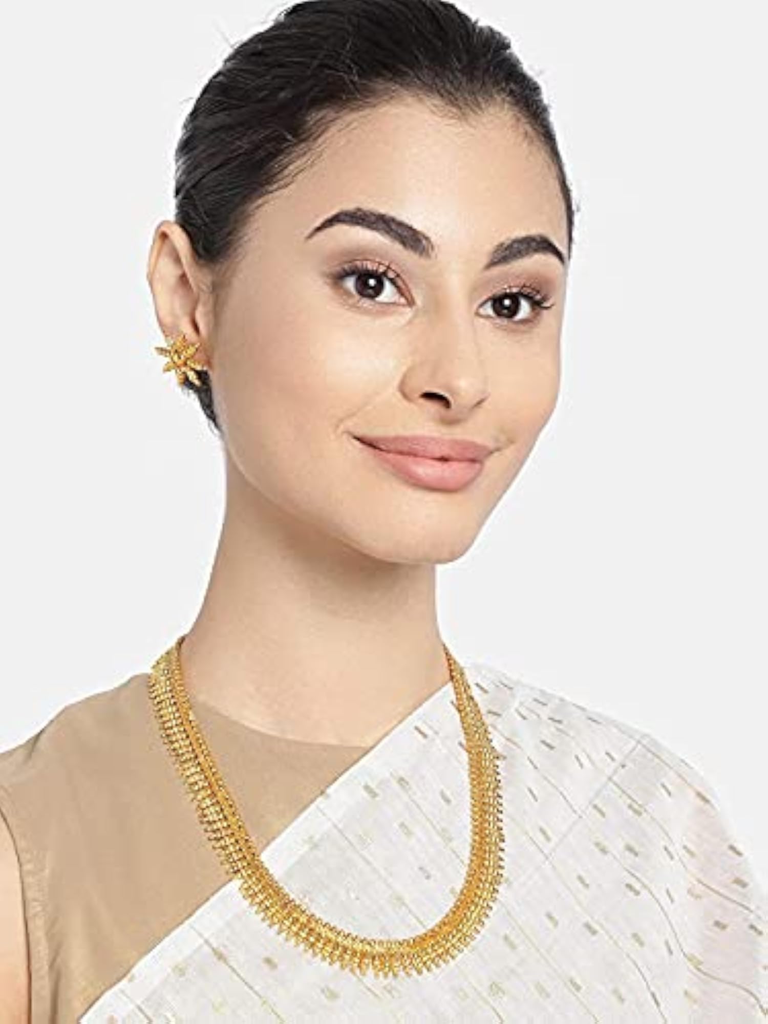 Women's 18K Gold Plated Leaf Work Necklace Set with Earrings