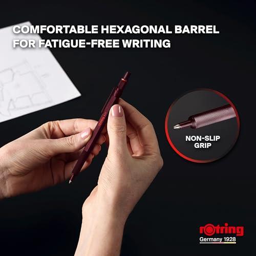 Image of Rotring Ball Point Pen 1.0mm Medium Point Black Ink Choctruffle All Metal Body Hexagonal Barrel Non-Slip Knurled Grip Refillable 600 Series