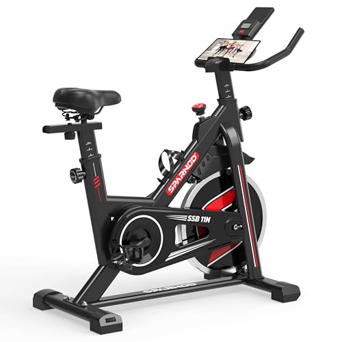 Image of Sparnod Fitness SSB-11N Spinning Bike for Home Use, Heavy-Duty Chrome Flywheel 11kg, Silent Belt Drive, 4-Way Adjustable Seat, LCD Monitor, Adjustable Resistance with Emergency Brake, 125kg Capacity
