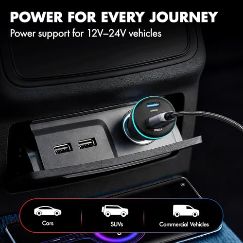 Image of PD 51W Superfast Charging Wozoyo Car Charger with Type C and USB A, Power Delivery, PPS & QC 3.0, Dual Port (33W + 18W), 12V-24V Compatible, Multi-Layer Protection, 2-Years Manufacturer Warranty