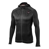 Mizuno Running Men's Breath Thermo Double Full Zip Hooded Top, Black-Dark Slate, Small
