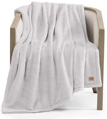 UGG Faux Fur Throw Blanket - Soft Luxury Throw for Couch, Cozy Bedroom Decor & Living Room Decor, Housewarming Gifts for Women, Grey Stone, 50" x 70" (Marcella)