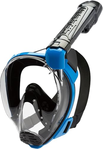 Cressi Baron Full Face Mask Máscara Integral Snorkel de Visión Grande con Tubo Respirador, Unisex-Adult, Negro/Azul, M/L