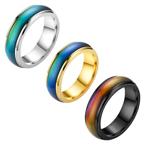 Grosion - Grosion 3Pcs Mood Ring for Kids,Rotatable Mood Control Rings,Kids Mood Ring,Stainless Steel Color Changing Mood Rings,for Boys Girls