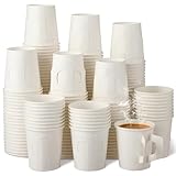 Funtery 200 Count 4 oz Disposable Espresso Cups Bulk with Handles White Disposable Paper Cups for Coffee Espresso Tea Hot Cold Drinking Beverage Cocoa Juice Birthday Events Party Office Supplies