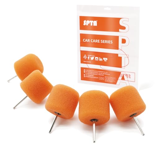 Image of SPTA Orange Cylinder Heavy Cut Pad with 1 /8 inch Shank, 5Pcs Orange Flexible Shaft Cylinder Mini Polishing Pad Set,Car Detailing Pads for Small Area for Flexible Shaft & Drill Attachment -PT192-5
