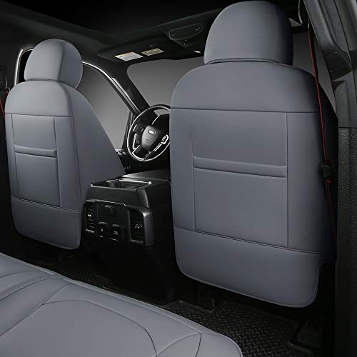 Coverado Front And Back Seat Covers 5 Pieces, Waterproof Leather Truck Seat Protectors Custom Ford Interior, Compatible With Ford F-150 2015-2023 Supercrew& F-250 F-350 F-450 2017-2023 Crewcab, Gray #TOP1