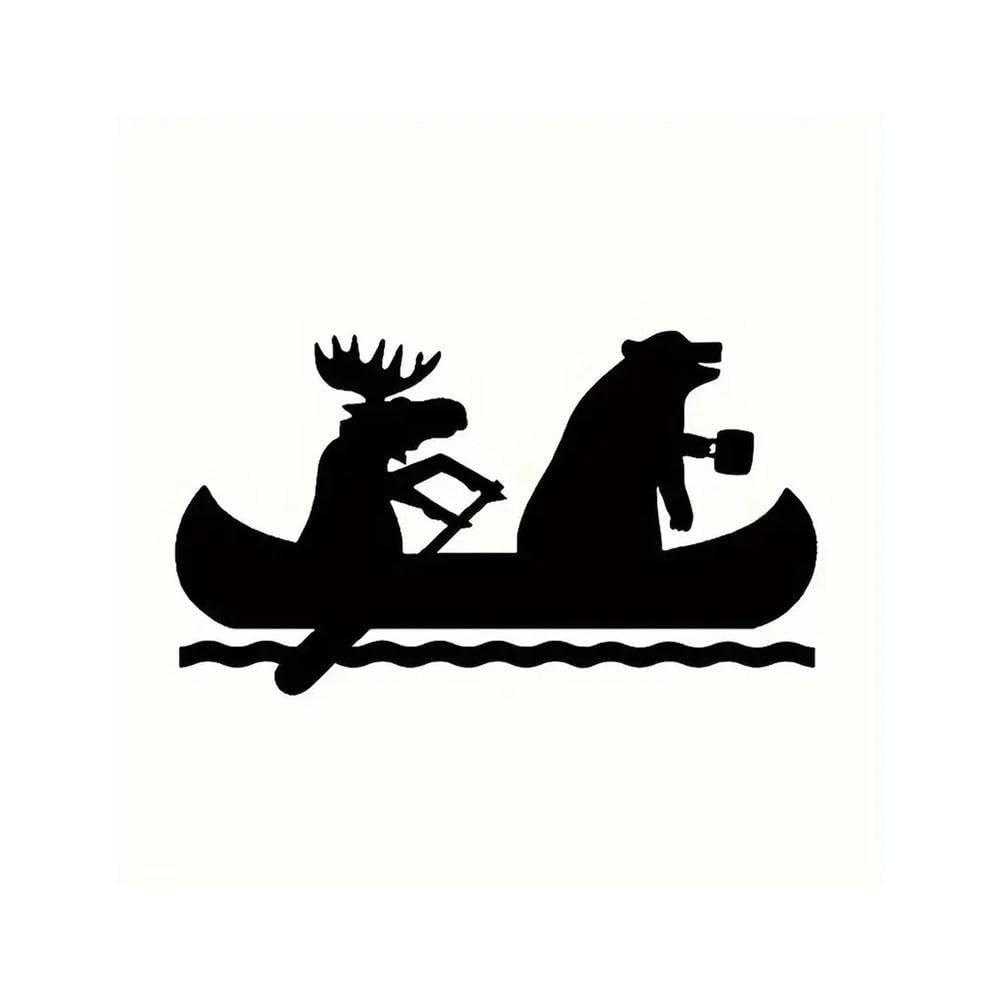 Outdoor Adventure Car Sticker Moose and Bear in A Canoe Suitable for Car Windows(Black)