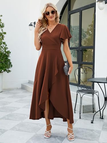 Image of Long Black Formal Dresses for Women Gowns Evening Party Cocktail Dress,Split Elegant V Neck Wrap Ruffle Wedding Guest Dresses