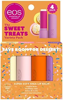 eos Super Soft Shea Lip Balm Sticks - Sweet Treats Variety Pack | Lip Moisturizer | 4 Lip Balms, Marshmallow