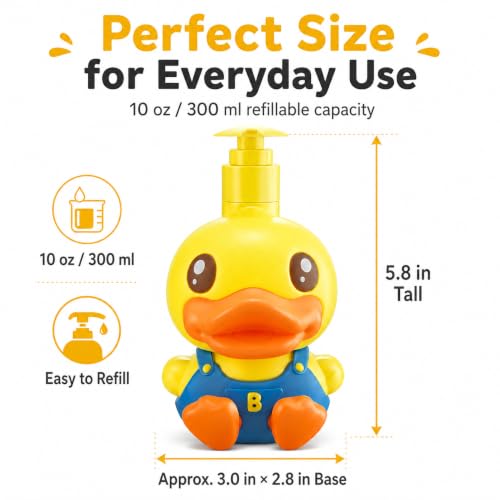 Super Cute 3D Soap Dispenser for Bathroom Toilet Kitchen Dish Soap Shampoo Lotion Hand Sanitizer Shower Cartoon Animal Duck Birthday Gift Empty Refillable Pump Bottle Yellow Blue by PURITY BABE - Used condition - Image 2