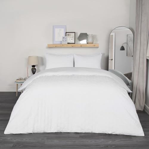 Housse de couette double moderne blanche parure lit géométrique