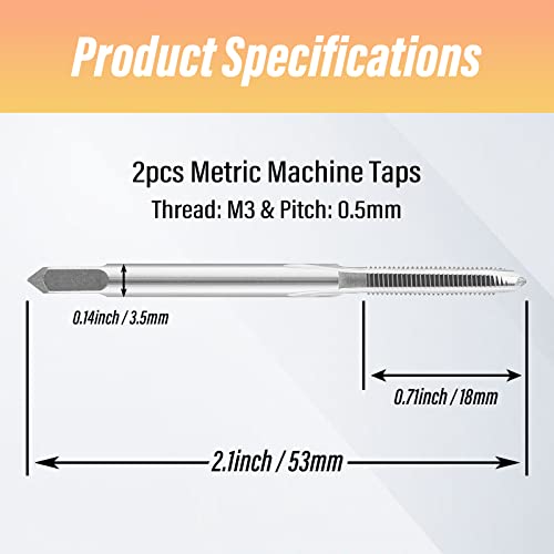 Image of 2pcs M3x0.5 Machine Tap, M3 Metric Thread Tap HSS Thread Tapping Tool, 3 Straight Flutes Thread Milling Taps (M3 x 0.5)